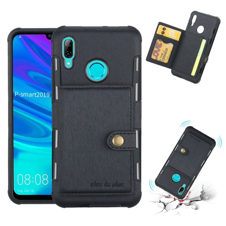 For Huawei P Smart (2019) Brushed Texture Shockproof PU + TPU Case, with Card Slots & Wallet & Photo Frame