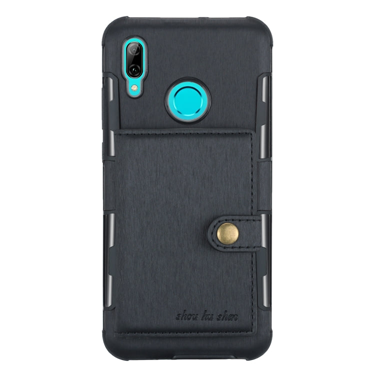 For Huawei P Smart (2019) Brushed Texture Shockproof PU + TPU Case, with Card Slots & Wallet & Photo Frame