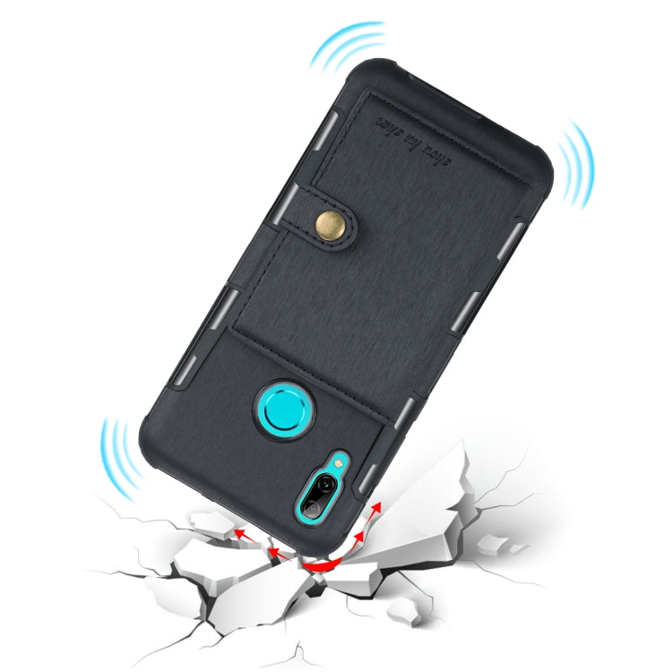 For Huawei P Smart (2019) Brushed Texture Shockproof PU + TPU Case, with Card Slots & Wallet & Photo Frame