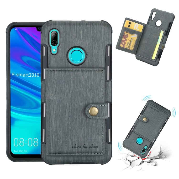 For Huawei P Smart (2019) Brushed Texture Shockproof PU + TPU Case, with Card Slots & Wallet & Photo Frame