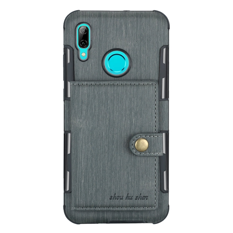 For Huawei P Smart (2019) Brushed Texture Shockproof PU + TPU Case, with Card Slots & Wallet & Photo Frame