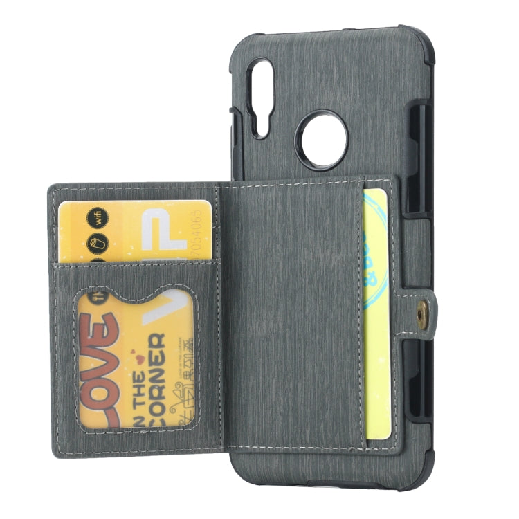For Huawei P Smart (2019) Brushed Texture Shockproof PU + TPU Case, with Card Slots & Wallet & Photo Frame