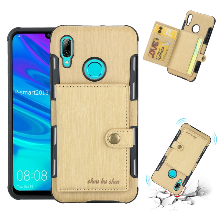 For Huawei P Smart (2019) Brushed Texture Shockproof PU + TPU Case, with Card Slots & Wallet & Photo Frame