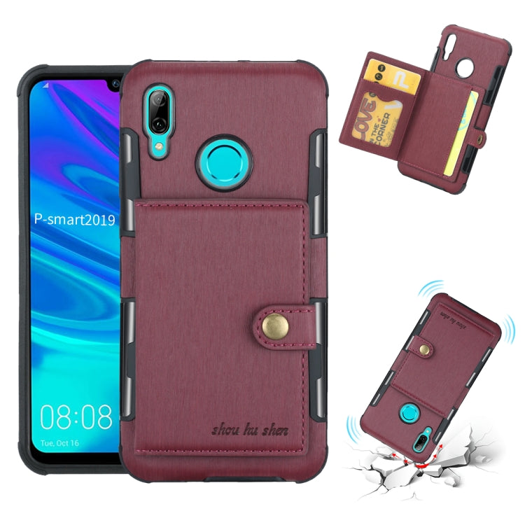 For Huawei P Smart (2019) Brushed Texture Shockproof PU + TPU Case, with Card Slots & Wallet & Photo Frame