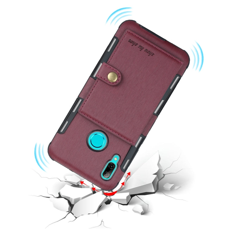 For Huawei P Smart (2019) Brushed Texture Shockproof PU + TPU Case, with Card Slots & Wallet & Photo Frame