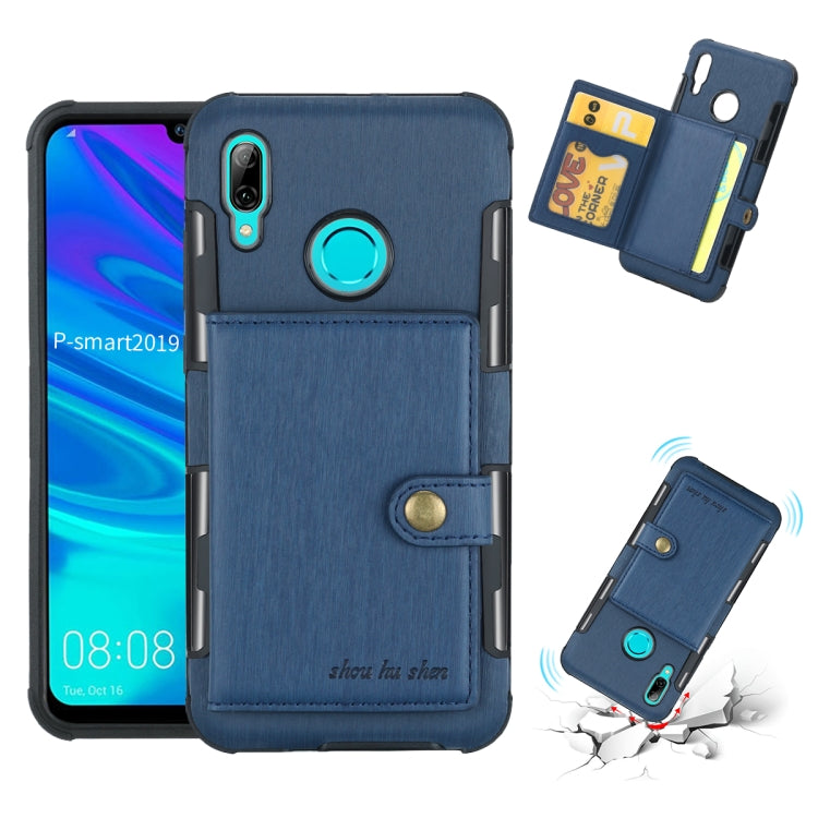 For Huawei P Smart (2019) Brushed Texture Shockproof PU + TPU Case, with Card Slots & Wallet & Photo Frame