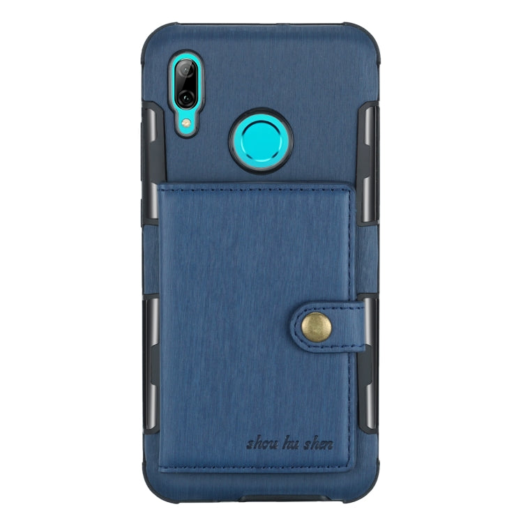 For Huawei P Smart (2019) Brushed Texture Shockproof PU + TPU Case, with Card Slots & Wallet & Photo Frame