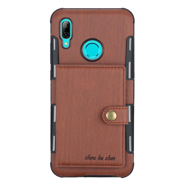 For Huawei P Smart (2019) Brushed Texture Shockproof PU + TPU Case, with Card Slots & Wallet & Photo Frame