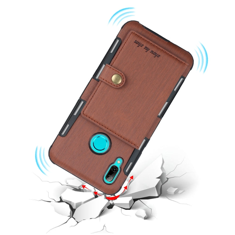 For Huawei P Smart (2019) Brushed Texture Shockproof PU + TPU Case, with Card Slots & Wallet & Photo Frame