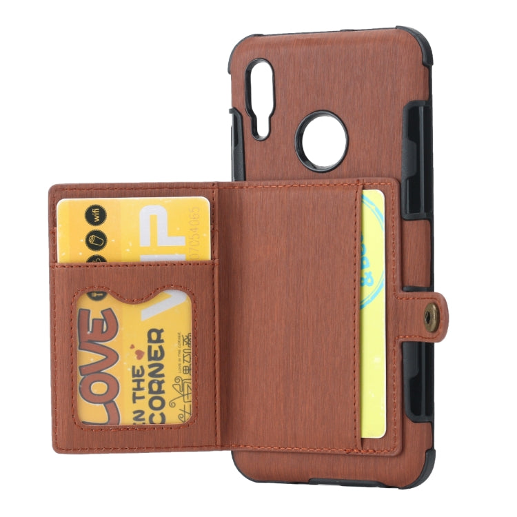 For Huawei P Smart (2019) Brushed Texture Shockproof PU + TPU Case, with Card Slots & Wallet & Photo Frame