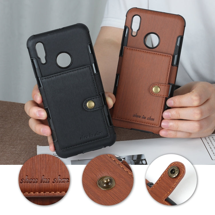 For Huawei P Smart (2019) Brushed Texture Shockproof PU + TPU Case, with Card Slots & Wallet & Photo Frame