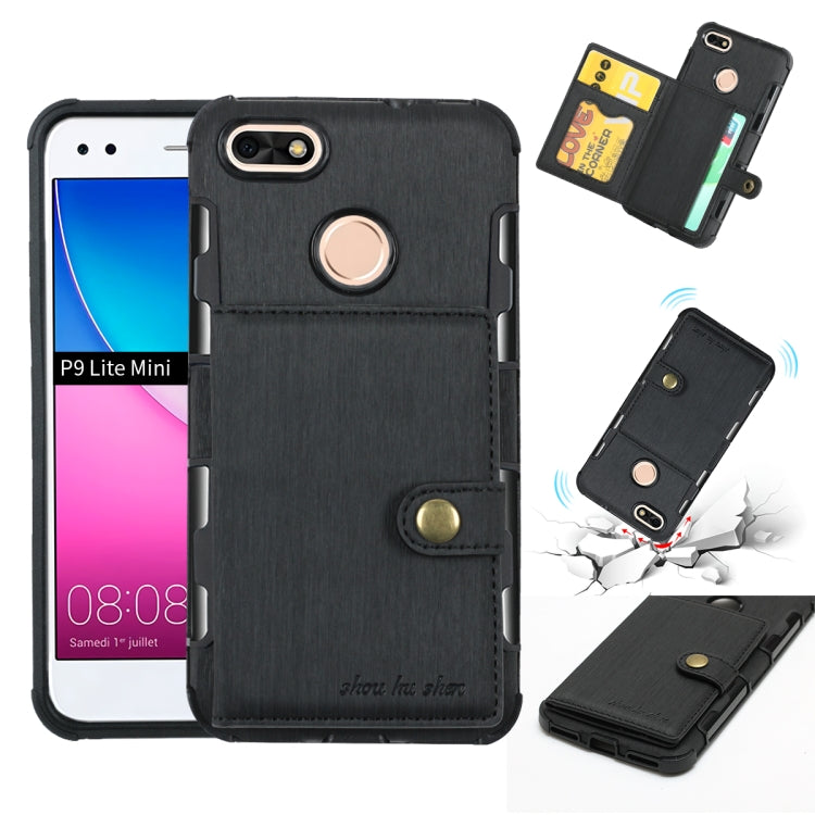 For Huawei P9 Lite mini Brushed Texture Shockproof PU + TPU Case, with Card Slots & Wallet & Photo Frame