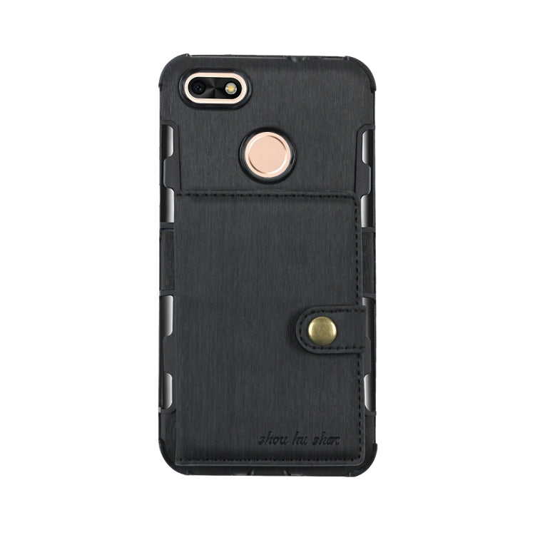 For Huawei P9 Lite mini Brushed Texture Shockproof PU + TPU Case, with Card Slots & Wallet & Photo Frame