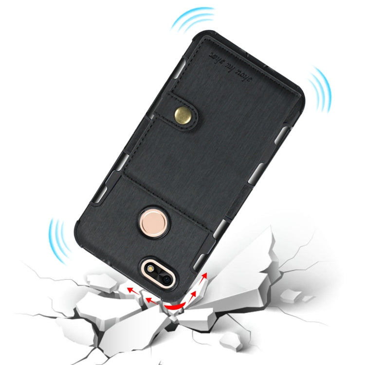 For Huawei P9 Lite mini Brushed Texture Shockproof PU + TPU Case, with Card Slots & Wallet & Photo Frame