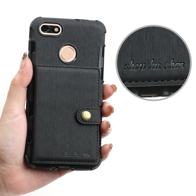 For Huawei P9 Lite mini Brushed Texture Shockproof PU + TPU Case, with Card Slots & Wallet & Photo Frame