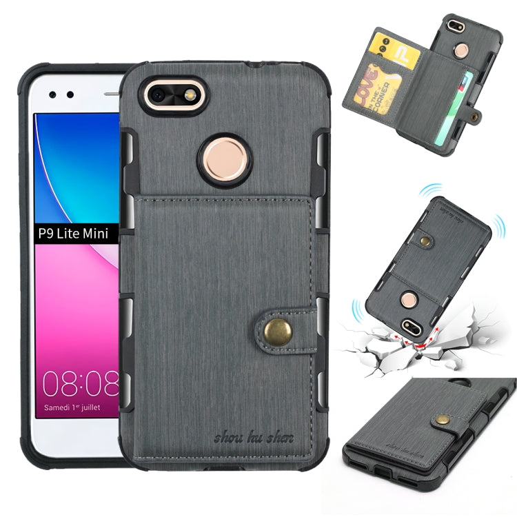 For Huawei P9 Lite mini Brushed Texture Shockproof PU + TPU Case, with Card Slots & Wallet & Photo Frame