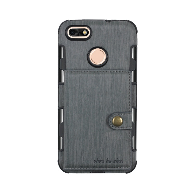 For Huawei P9 Lite mini Brushed Texture Shockproof PU + TPU Case, with Card Slots & Wallet & Photo Frame