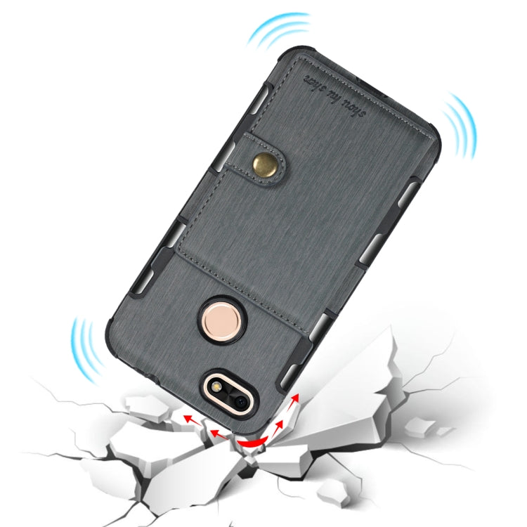For Huawei P9 Lite mini Brushed Texture Shockproof PU + TPU Case, with Card Slots & Wallet & Photo Frame