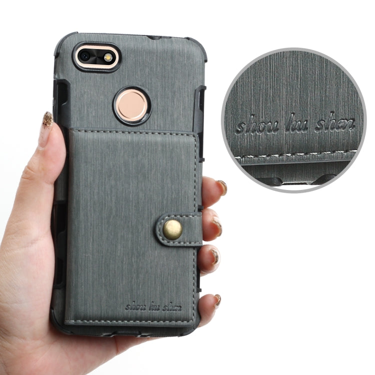For Huawei P9 Lite mini Brushed Texture Shockproof PU + TPU Case, with Card Slots & Wallet & Photo Frame