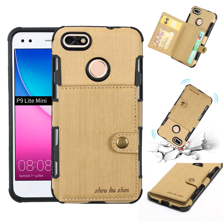 For Huawei P9 Lite mini Brushed Texture Shockproof PU + TPU Case, with Card Slots & Wallet & Photo Frame