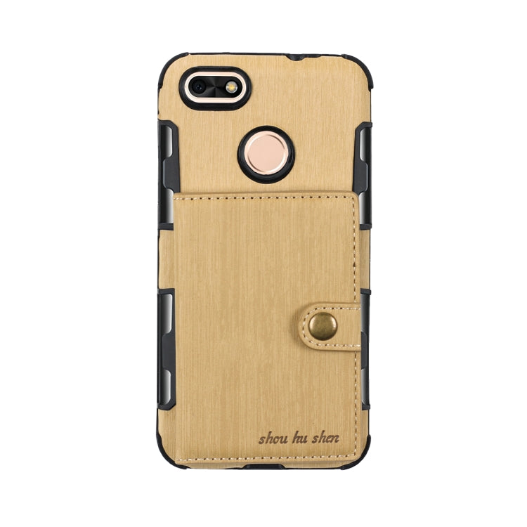 For Huawei P9 Lite mini Brushed Texture Shockproof PU + TPU Case, with Card Slots & Wallet & Photo Frame