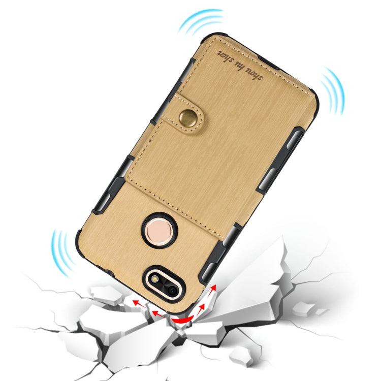 For Huawei P9 Lite mini Brushed Texture Shockproof PU + TPU Case, with Card Slots & Wallet & Photo Frame