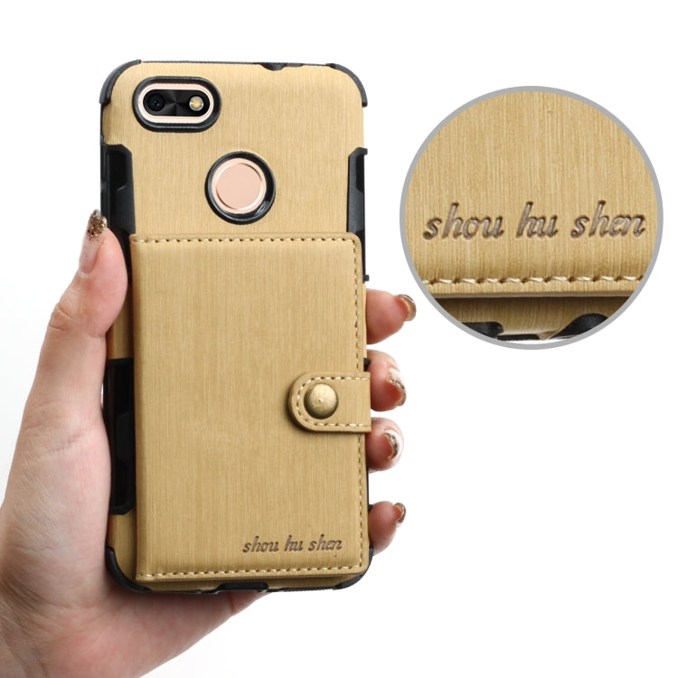 For Huawei P9 Lite mini Brushed Texture Shockproof PU + TPU Case, with Card Slots & Wallet & Photo Frame