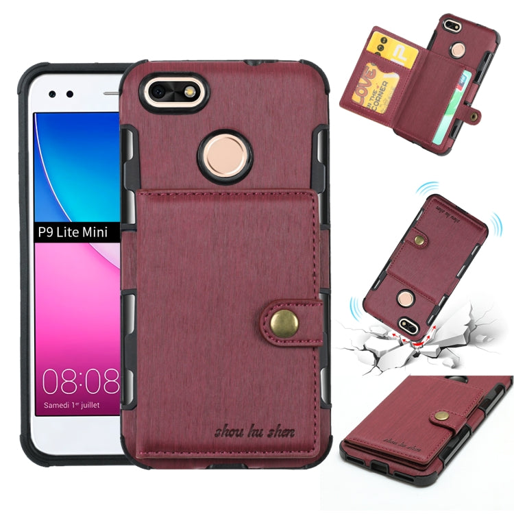 For Huawei P9 Lite mini Brushed Texture Shockproof PU + TPU Case, with Card Slots & Wallet & Photo Frame