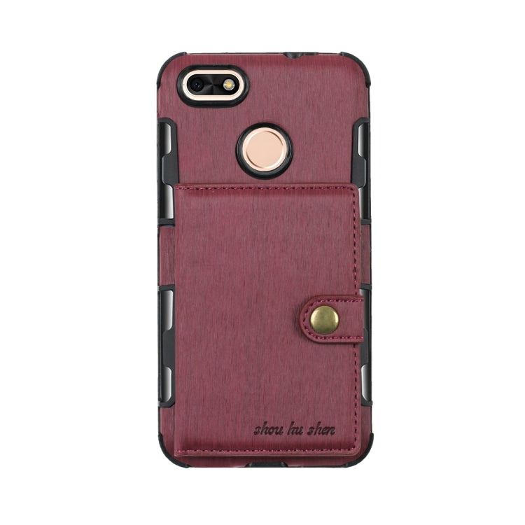 For Huawei P9 Lite mini Brushed Texture Shockproof PU + TPU Case, with Card Slots & Wallet & Photo Frame