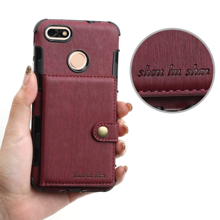 For Huawei P9 Lite mini Brushed Texture Shockproof PU + TPU Case, with Card Slots & Wallet & Photo Frame