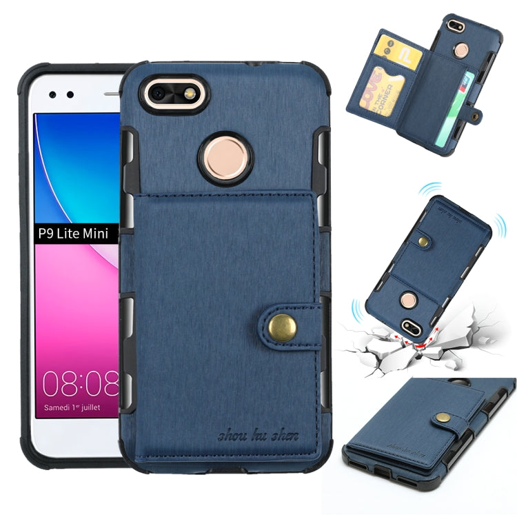 For Huawei P9 Lite mini Brushed Texture Shockproof PU + TPU Case, with Card Slots & Wallet & Photo Frame