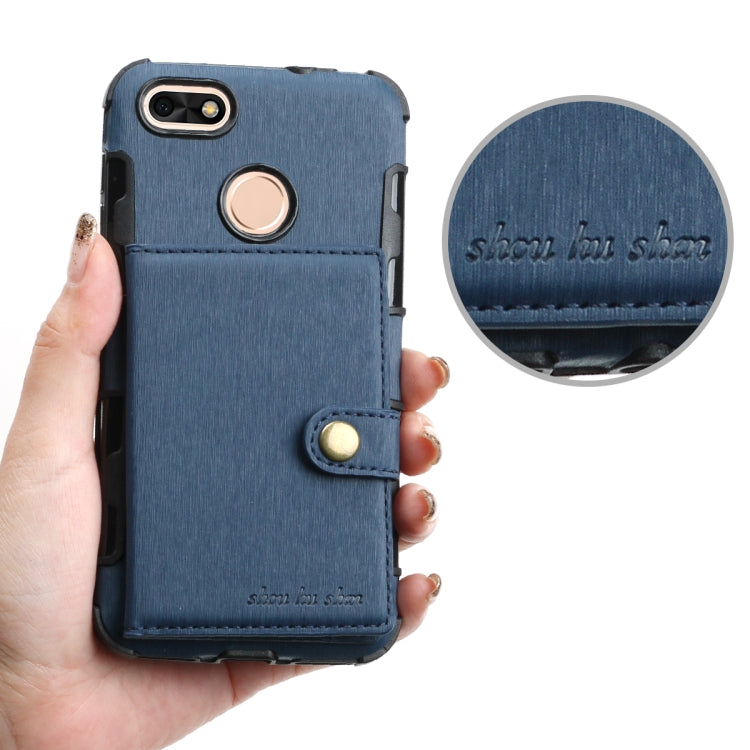 For Huawei P9 Lite mini Brushed Texture Shockproof PU + TPU Case, with Card Slots & Wallet & Photo Frame