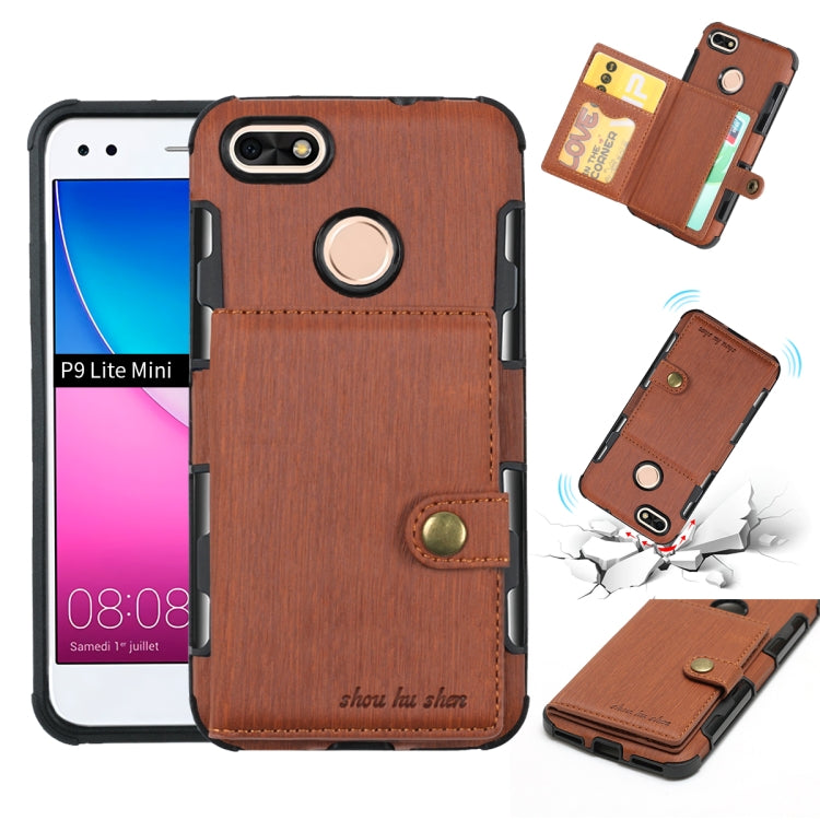 For Huawei P9 Lite mini Brushed Texture Shockproof PU + TPU Case, with Card Slots & Wallet & Photo Frame