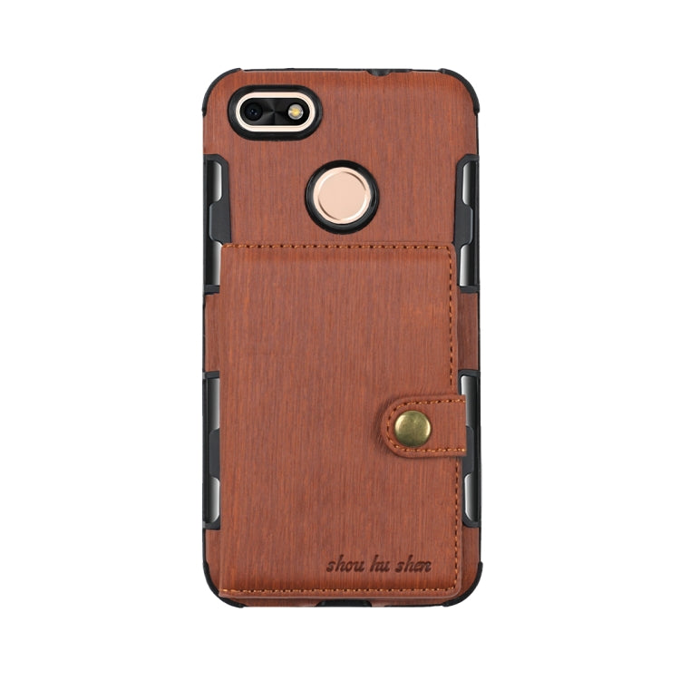For Huawei P9 Lite mini Brushed Texture Shockproof PU + TPU Case, with Card Slots & Wallet & Photo Frame