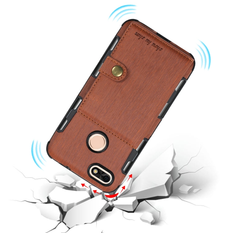 For Huawei P9 Lite mini Brushed Texture Shockproof PU + TPU Case, with Card Slots & Wallet & Photo Frame