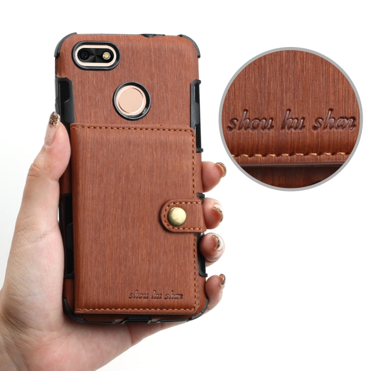 For Huawei P9 Lite mini Brushed Texture Shockproof PU + TPU Case, with Card Slots & Wallet & Photo Frame