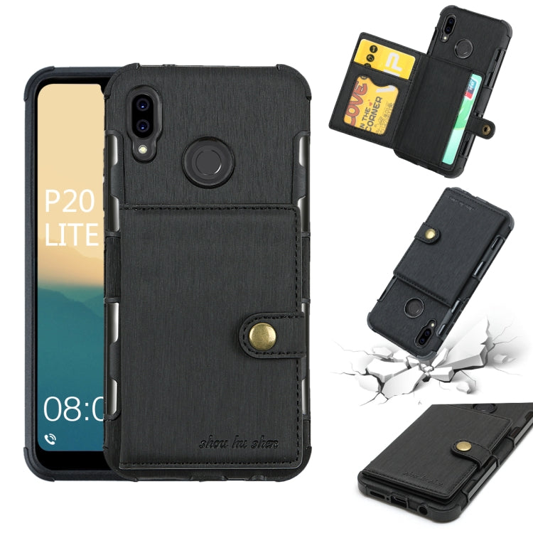 For Huawei P20 Lite Brushed Texture Shockproof PU + TPU Case, with Card Slots & Wallet & Photo Frame