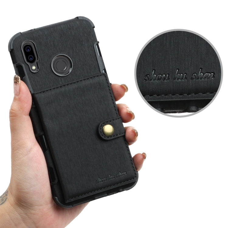 For Huawei P20 Lite Brushed Texture Shockproof PU + TPU Case, with Card Slots & Wallet & Photo Frame