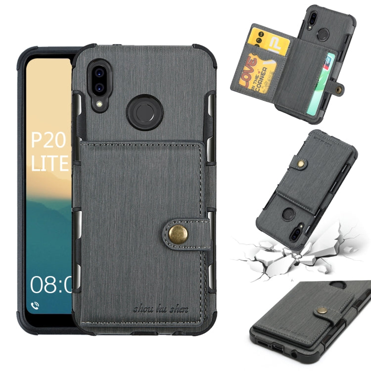For Huawei P20 Lite Brushed Texture Shockproof PU + TPU Case, with Card Slots & Wallet & Photo Frame