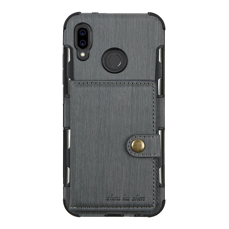 For Huawei P20 Lite Brushed Texture Shockproof PU + TPU Case, with Card Slots & Wallet & Photo Frame