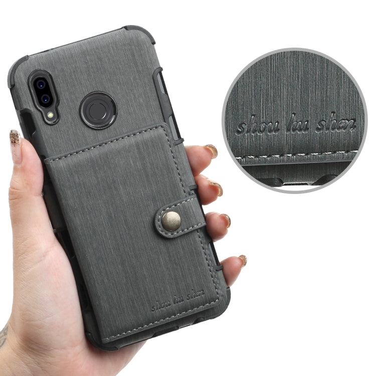 For Huawei P20 Lite Brushed Texture Shockproof PU + TPU Case, with Card Slots & Wallet & Photo Frame
