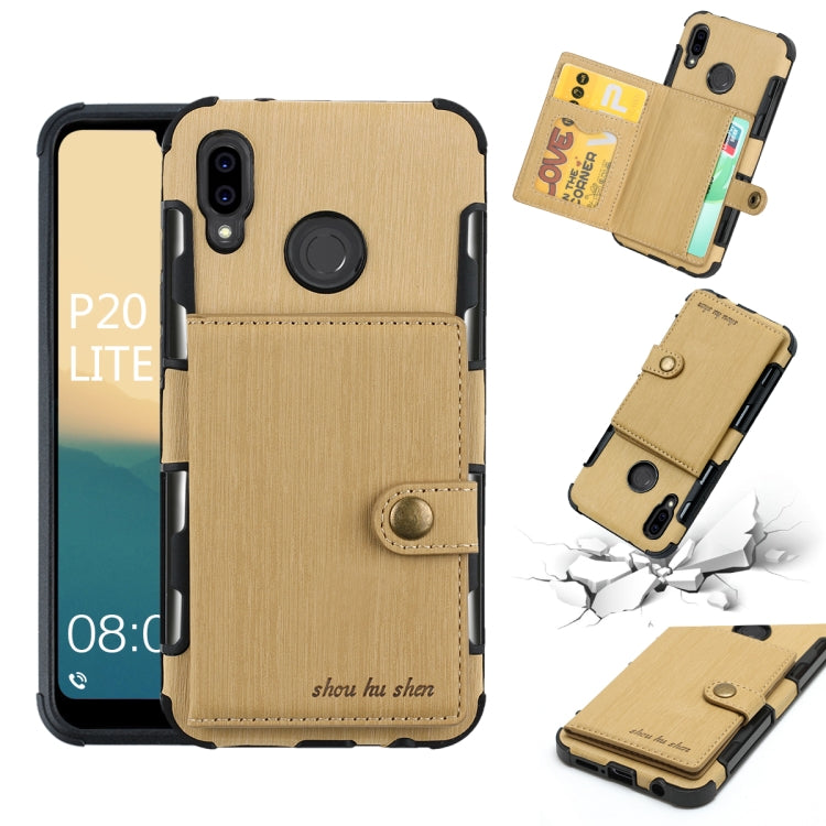 For Huawei P20 Lite Brushed Texture Shockproof PU + TPU Case, with Card Slots & Wallet & Photo Frame