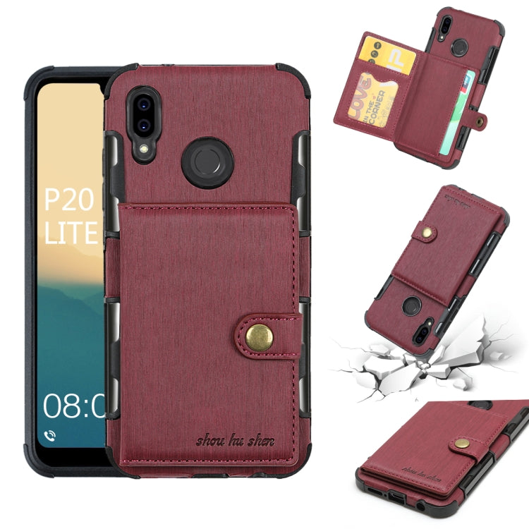 For Huawei P20 Lite Brushed Texture Shockproof PU + TPU Case, with Card Slots & Wallet & Photo Frame