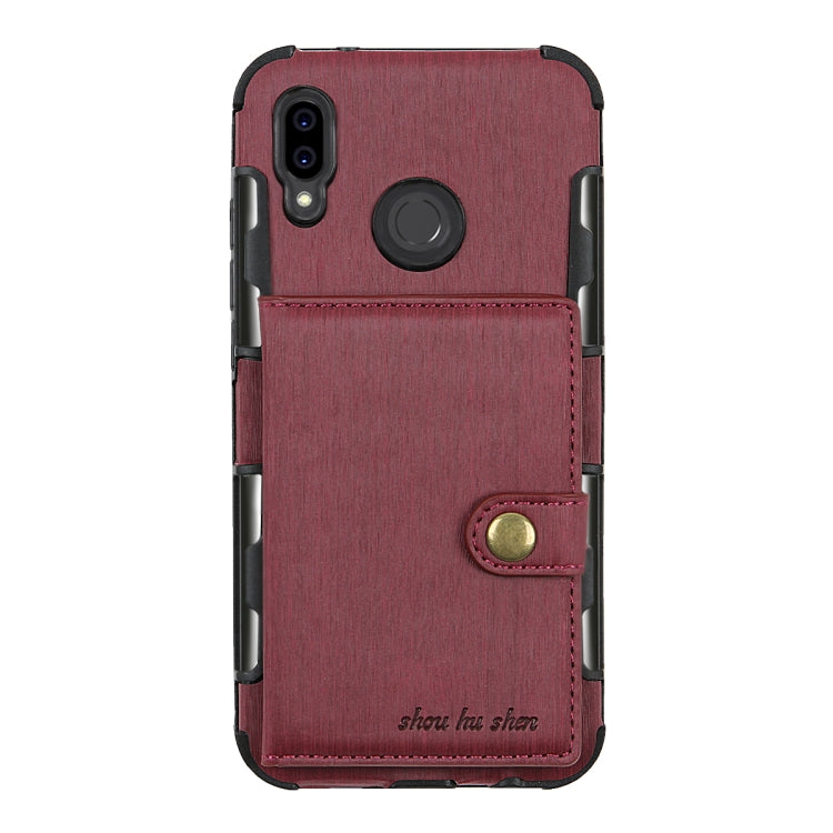 For Huawei P20 Lite Brushed Texture Shockproof PU + TPU Case, with Card Slots & Wallet & Photo Frame