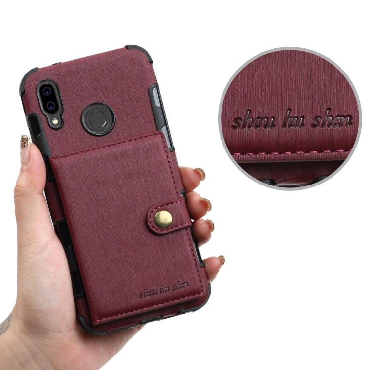 For Huawei P20 Lite Brushed Texture Shockproof PU + TPU Case, with Card Slots & Wallet & Photo Frame