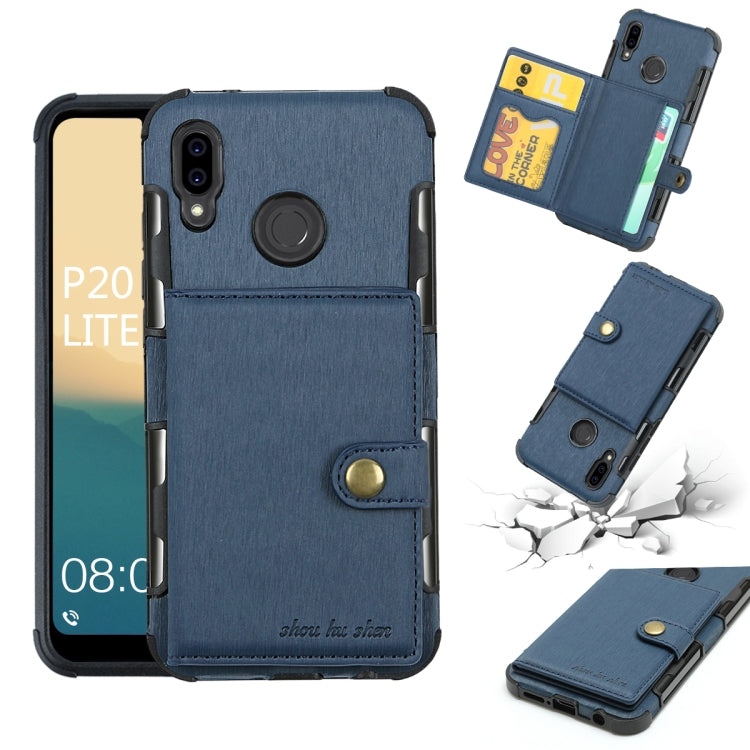For Huawei P20 Lite Brushed Texture Shockproof PU + TPU Case, with Card Slots & Wallet & Photo Frame
