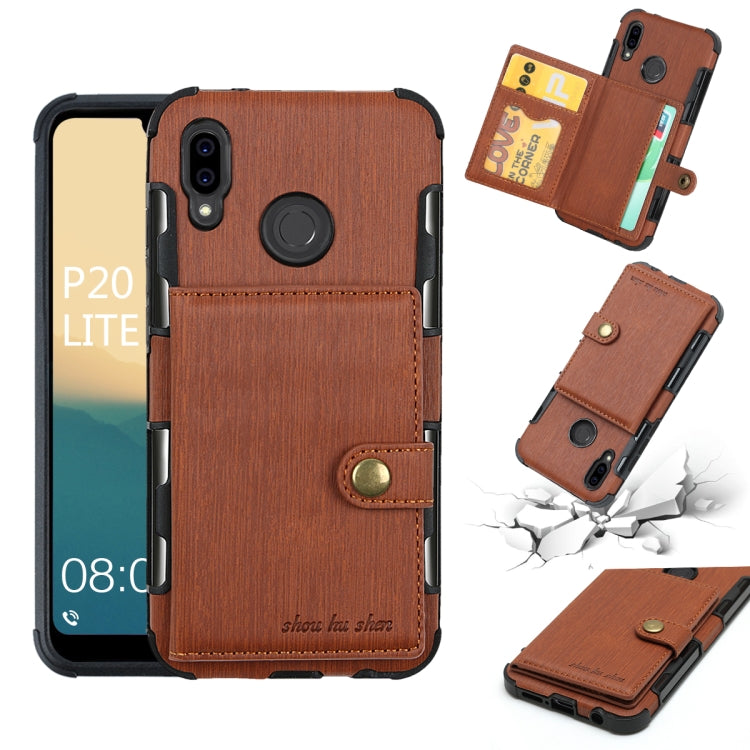 For Huawei P20 Lite Brushed Texture Shockproof PU + TPU Case, with Card Slots & Wallet & Photo Frame