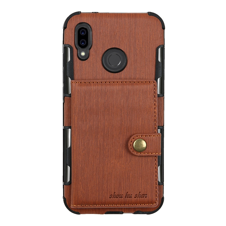 For Huawei P20 Lite Brushed Texture Shockproof PU + TPU Case, with Card Slots & Wallet & Photo Frame