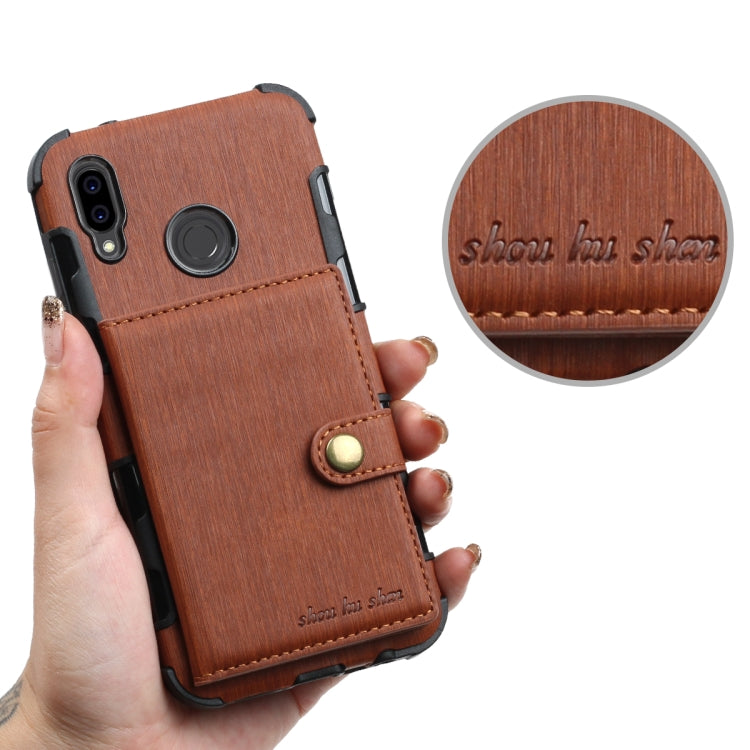 For Huawei P20 Lite Brushed Texture Shockproof PU + TPU Case, with Card Slots & Wallet & Photo Frame