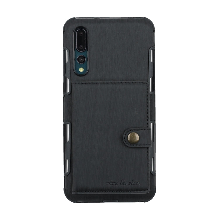 For Huawei P20 Pro Brushed Texture Shockproof PU + TPU Case, with Card Slots & Wallet & Photo Frame